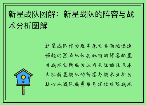 新星战队图解：新星战队的阵容与战术分析图解
