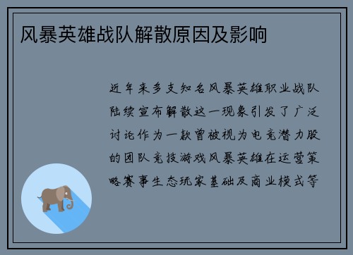 风暴英雄战队解散原因及影响